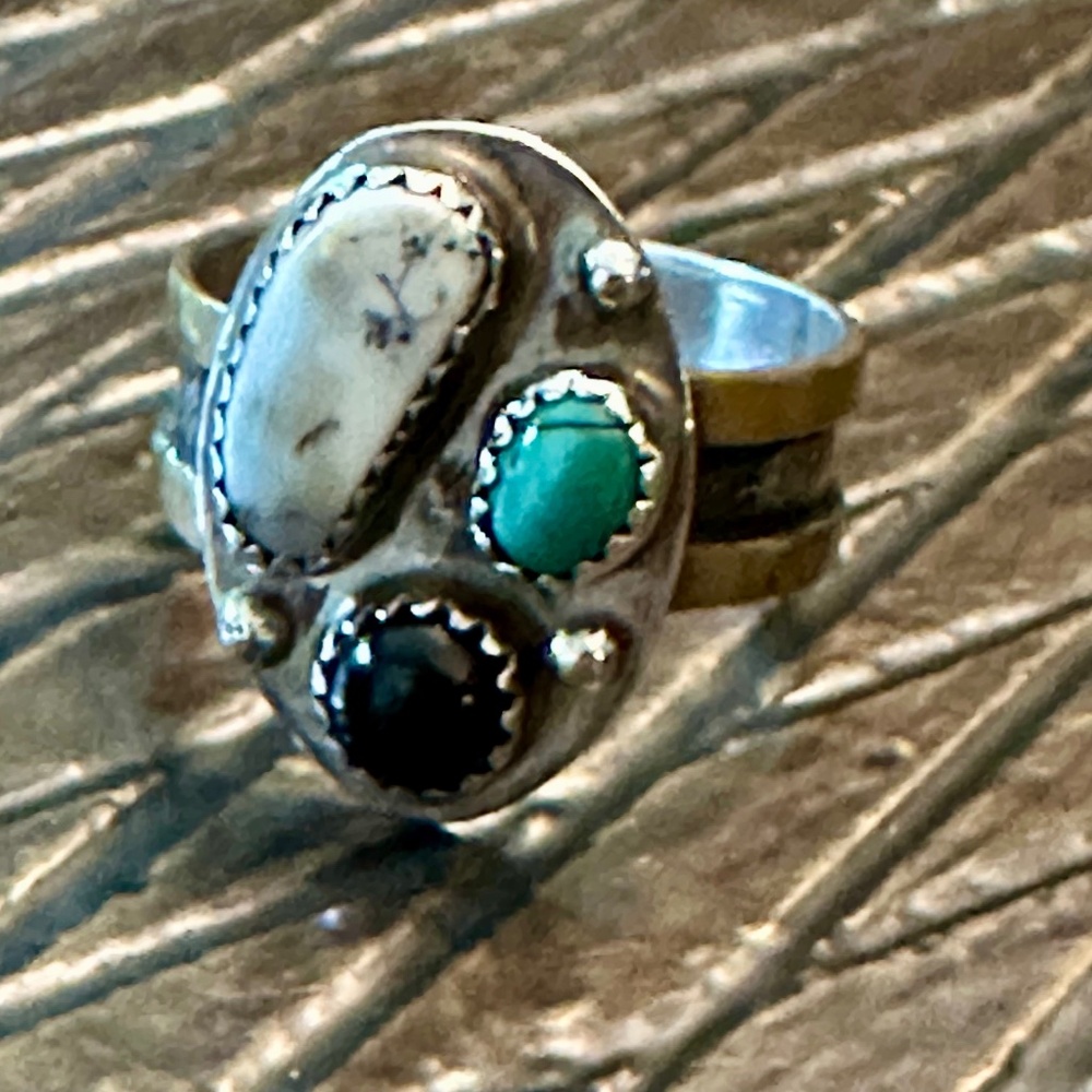 Sterling turquoise artisan ring 10.25